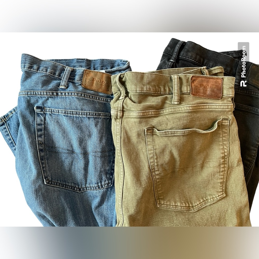 Ralph Lauren Polo Varick Jeans 40x32 LOT of Three (Green, Black, Blue)